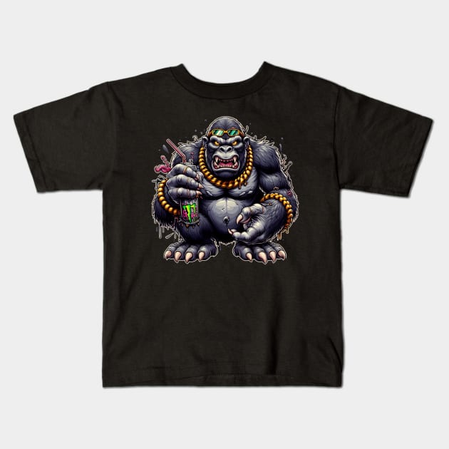 gorilla monster holding canned drink Kids T-Shirt by EKLZR